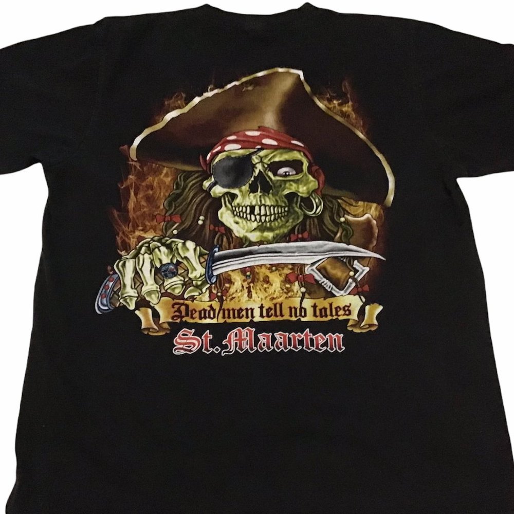 Pirate Skull Dead Men Tell No Tales St Maarten Mens Size M Tee Unisex Black